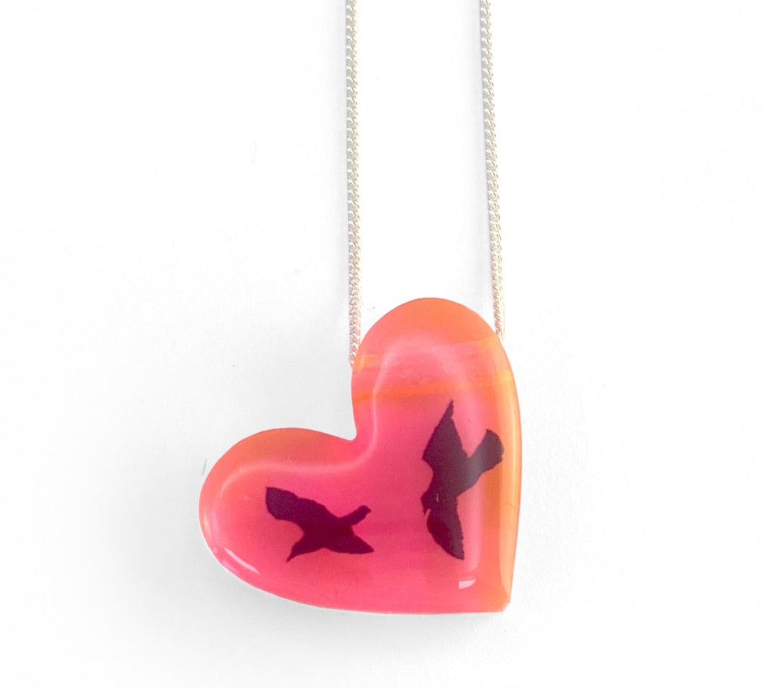 Pink Heart Birds Necklace image 0