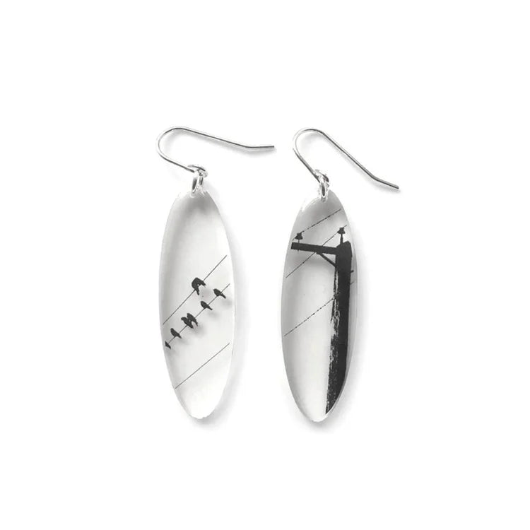 Tall Oval Crow Pole Earrings