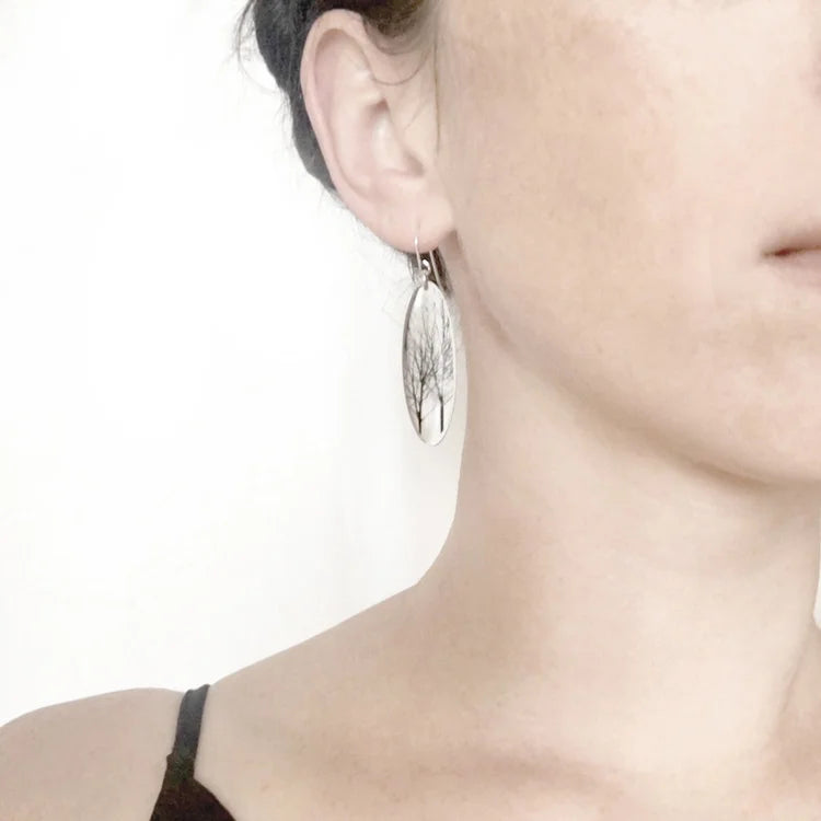 Tall Oval City Tree Earrings