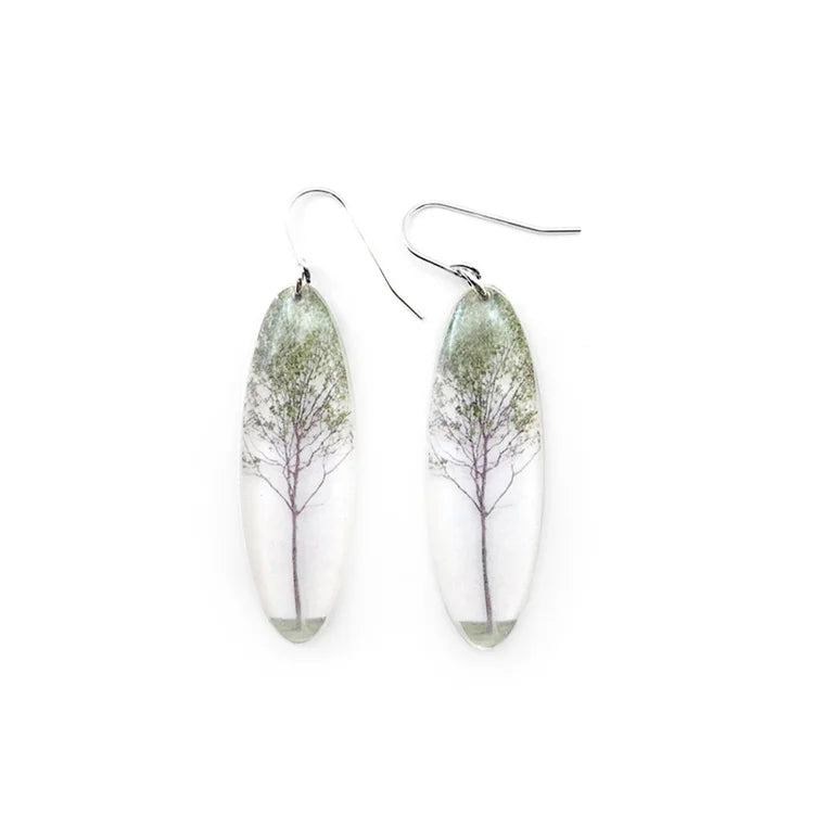 Tall Oval Green Tree Earrings