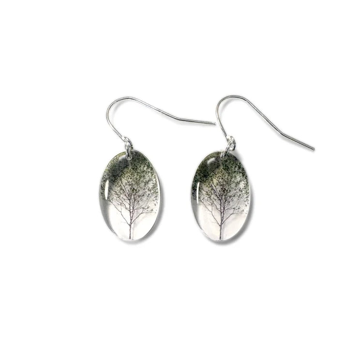 Small Oval Green Tree Earrings